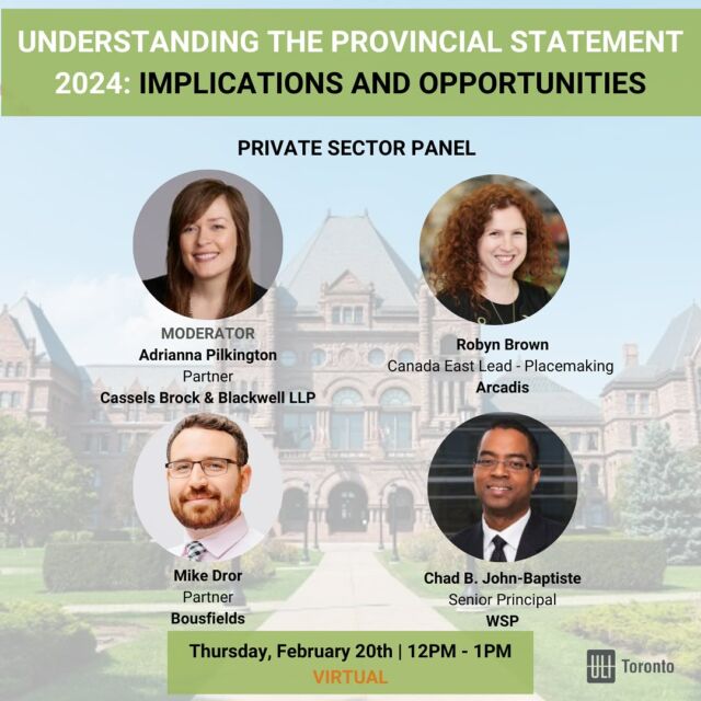 We can’t wait to tune into this ULI webinar taking place on February 20th which will be unpacking the implications and opportunities for understanding the 2024 Ontario Provincial Planning Statement.
 
Our very own Partner, Mike Dror, will be part of the Expert Insights panel with fellow industry colleagues.
 
Whether you’re a planner or developer with work in Ontario, this is a webinar you won’t want to miss! Be sure to register through the link in our bio!