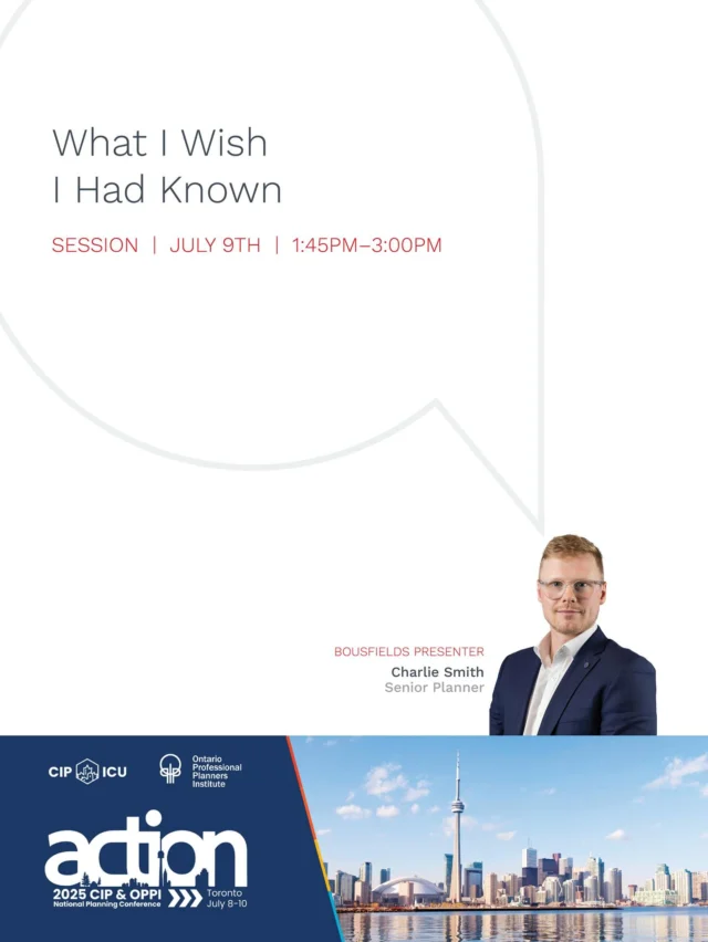 Join our very own Charlie Smith at #ACTION2025 while he discusses the evolving field of urban planning with fellow urbanists Ali Ahmed (TMU), Benito Russo (Bruce County), Christine Chea (TMU), and Nikita Jariwala (J.L. Richards & Associates Ltd.)! Held on July 9th from 1:45-3PM, the session will delve into the unique perspectives and nuances of working for a variety of employers, emphasizing critical lessons learned on the job. Hope to see you there!