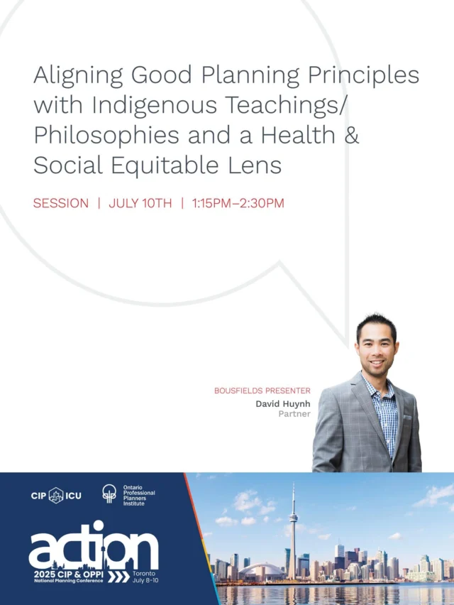 Aligning Good Planning Principles with Indigenous Teachings/ Philosophies and a Health & Social Equitable Lens
Last but not least, join us on July 10th from 1:15-2:30PM in attending a two-part fireside chat with Bousfielder David Huynh and Dr. Jaris Swidrovich as they engage in a frank and honest discussion about the synergies between good planning principles and Indigenous teachings and philosophies. We look forward to learning from Dr. Swidrovich’s insights, research and experiences as a health practitioner, professor and social advocate to broaden our understanding of how to contribute to planning more inclusive and equitable communities. #ACTION2025